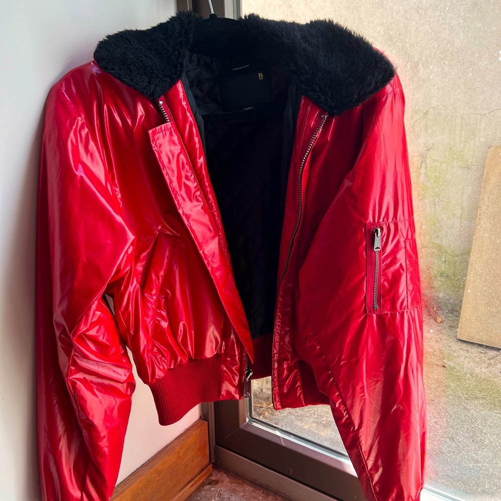 R13 XS Red Cropped Garage Flight Jacket Bomber NWOT